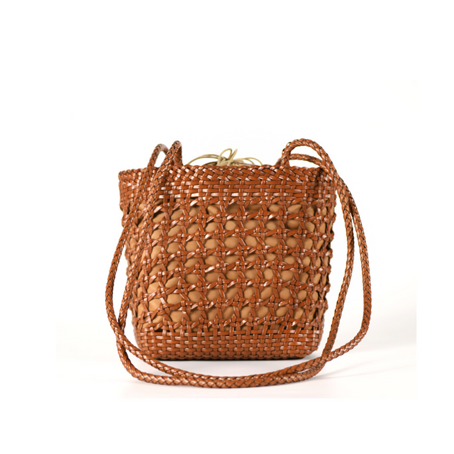 Handmade Leather Woven French Basket Style Shoulder Bag