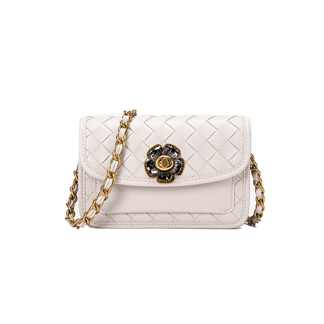Stylish custom flower lock logo eco vegan leather woven evening bag