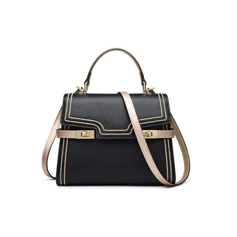 Black genuine leather crossbody sling bag for women from China