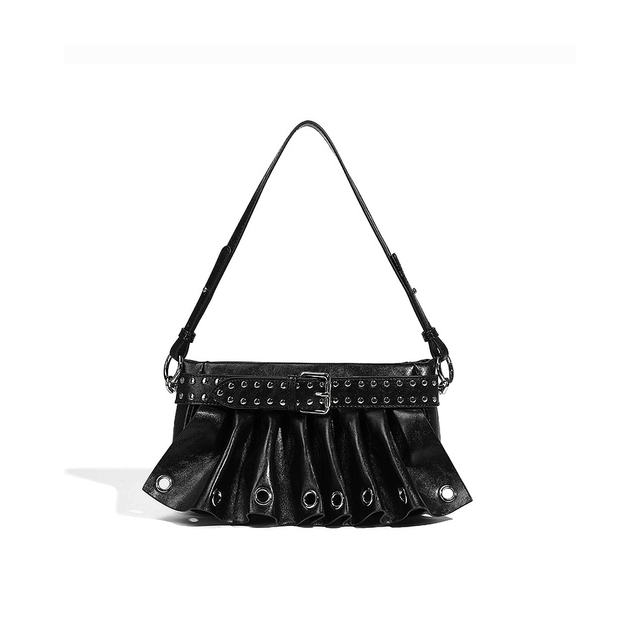 Women's Gathered Punk-Inspired Moto Crossbody Bag