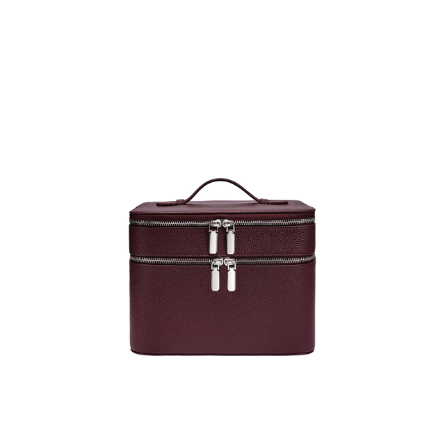 Structured Double-Layer PU Leather Travel Cosmetic Bag