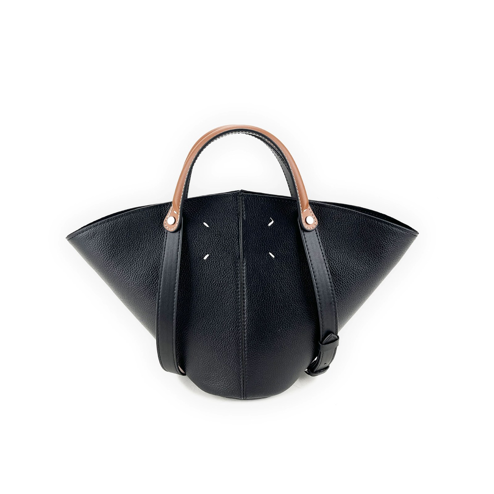 Pebbled Cowhide Sector-Shaped Top-Handle Shoulder Bag